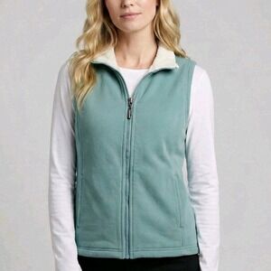 Vintage Y2K Eddie Bauer Sherpa Lined Vest Women's‎ Medium Teal Blue Full Zip